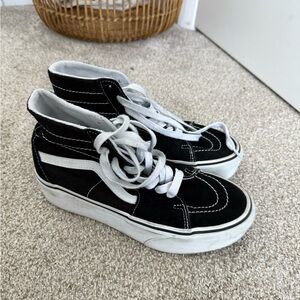 Vans Black and White High Top Platform Sneakers